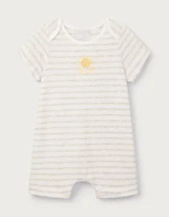 Organic Cotton Stripe Sunshine Embroidered Shortie Sleepsuit (0–2yrs)