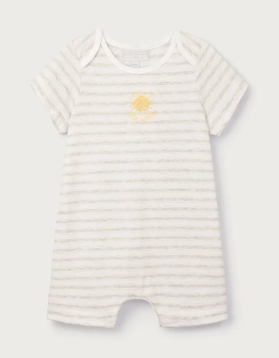 Organic Cotton Stripe Sunshine Embroidered Shortie Sleepsuit (0–2yrs)