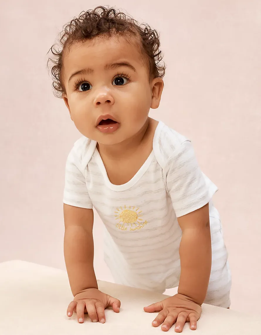 Organic Cotton Stripe Sunshine Embroidered Shortie Sleepsuit (0–2yrs)