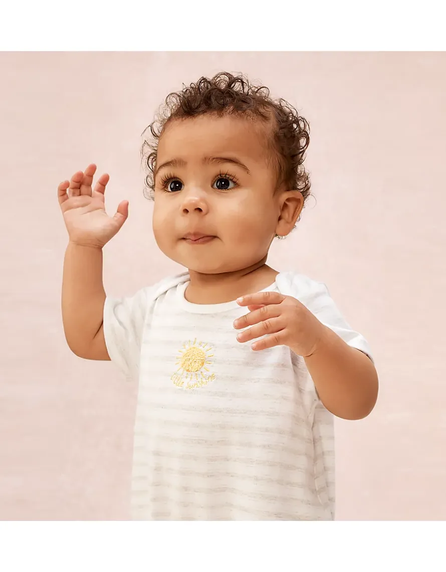 Organic Cotton Stripe Sunshine Embroidered Shortie Sleepsuit (0–2yrs)