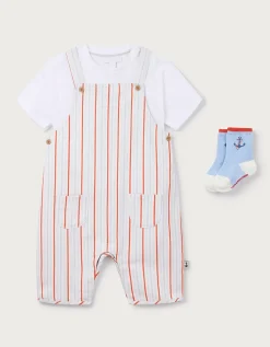 Organic Cotton Stripe Twill Romper T-Shirt & Socks Set (0–4yrs)