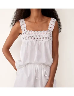 Organic Cotton Voile Embroidered Strap Detail Pyjama Set