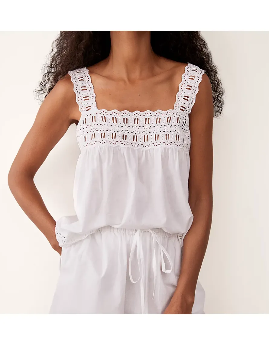 Organic Cotton Voile Embroidered Strap Detail Pyjama Set