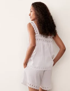 Organic Cotton Voile Embroidered Strap Detail Pyjama Set