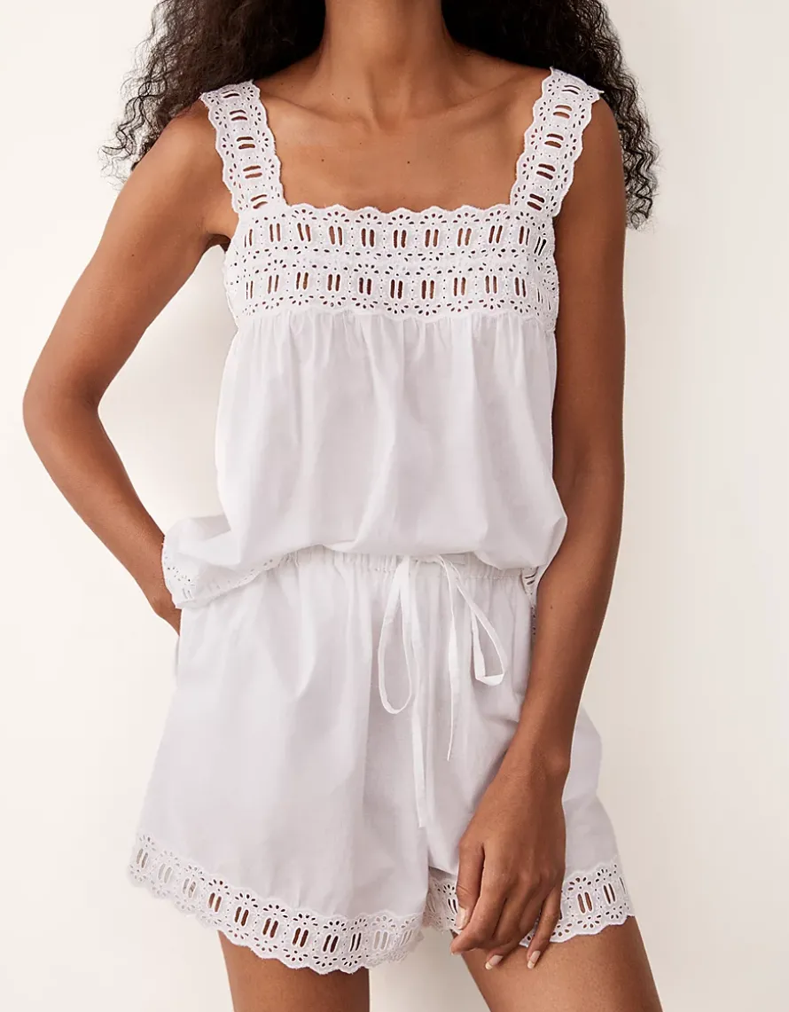 Organic Cotton Voile Embroidered Strap Detail Pyjama Set