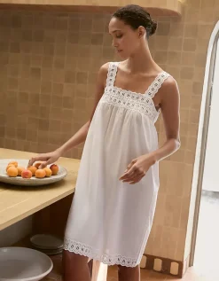 Organic Cotton Voile Embroidered Strap Detail Nightie