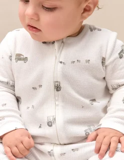 Organic Cotton Waffle Tractor Zip Through Sleepsuit (0–24mths)