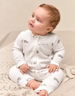 Organic Cotton Waffle Tractor Zip Through Sleepsuit (0–24mths)