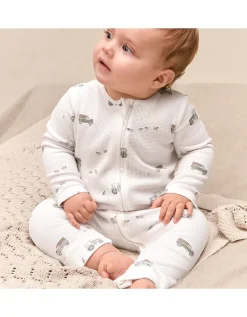 Organic Cotton Waffle Tractor Zip Through Sleepsuit (0–24mths)