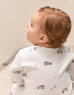 Organic Cotton Waffle Tractor Zip Through Sleepsuit (0–24mths)