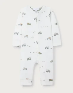 Organic Cotton Waffle Tractor Zip Through Sleepsuit (0–24mths)