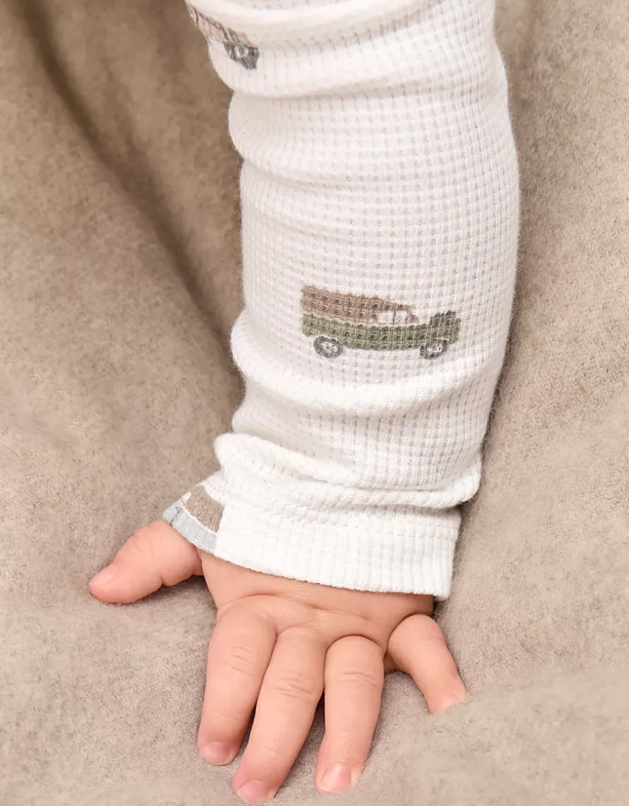 Organic Cotton Waffle Tractor Zip Through Sleepsuit (0–24mths)