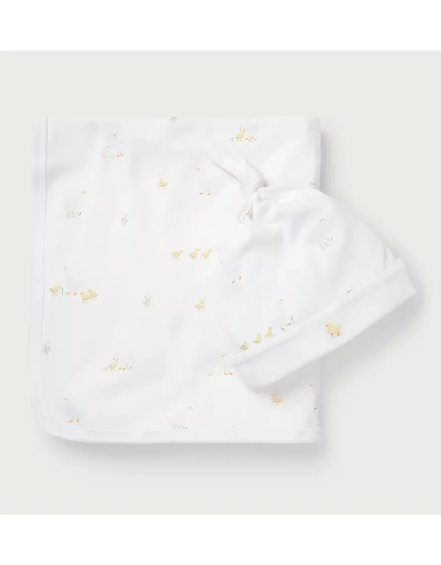 Organic Cotton Walking Ducklings Reversible Blanket & Hat Set (0–12mths)