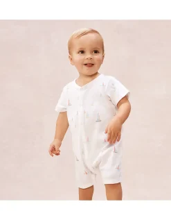Organic Cotton Watercolour Boat Print Shortie Sleepsuit (0–2yrs)