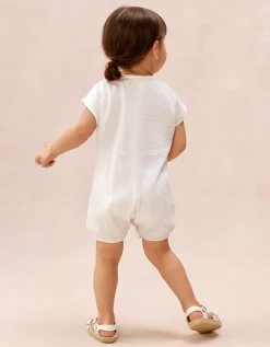 Organic Crinkle Cotton Bear Pocket Romper (0–2yrs)