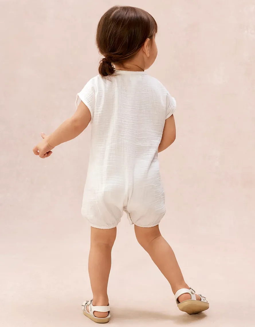 Organic Crinkle Cotton Bear Pocket Romper (0–2yrs)
