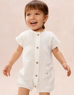 Organic Crinkle Cotton Bear Pocket Romper (0–2yrs)