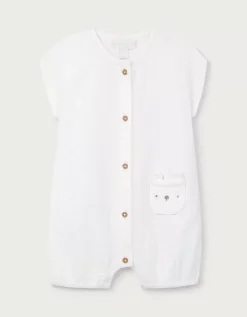 Organic Crinkle Cotton Bear Pocket Romper (0–2yrs)