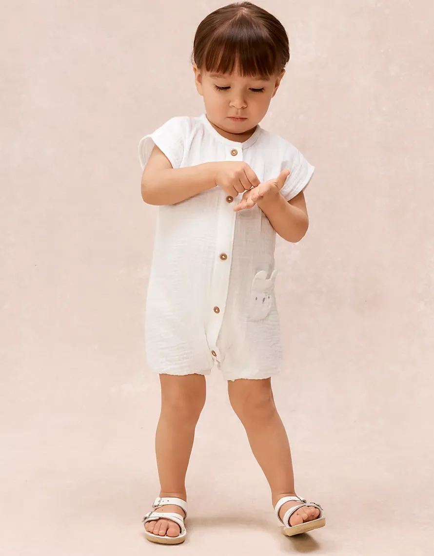 Organic Crinkle Cotton Bear Pocket Romper (0–2yrs)