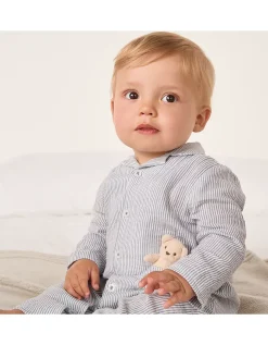 Organic Crinkle Cotton Stripe Bear Toy Classic Sleepsuit (0–24mths)