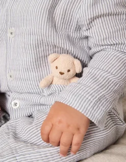Organic Crinkle Cotton Stripe Bear Toy Classic Sleepsuit (0–24mths)