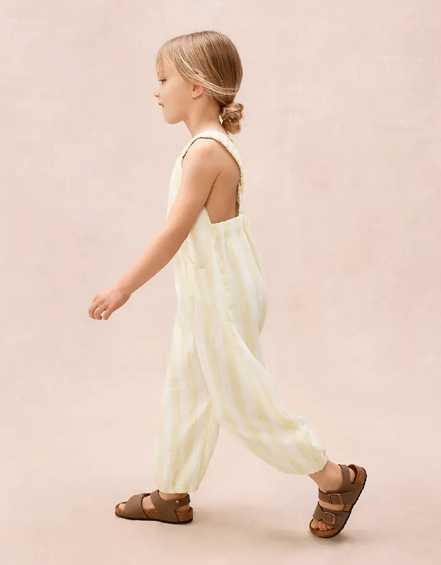 Organic Crinkle Cotton Stripe Dungarees (0–4yrs)