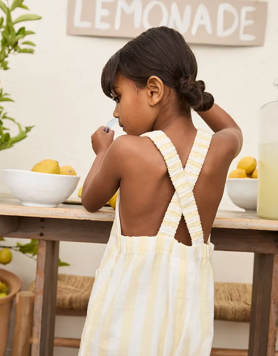 Organic Crinkle Cotton Stripe Dungarees (0–4yrs)