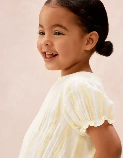 Organic Crinkle Cotton Stripe Top & Shorts Set (0–4yrs)