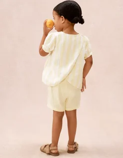 Organic Crinkle Cotton Stripe Top & Shorts Set (0–4yrs)