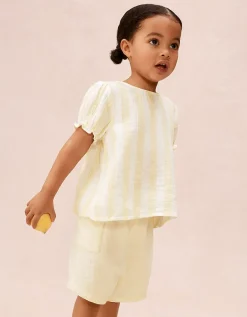 Organic Crinkle Cotton Stripe Top & Shorts Set (0–4yrs)