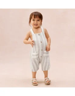 Organic Crinkle Cotton Stripe Romper & Hat Set (0–2yrs)