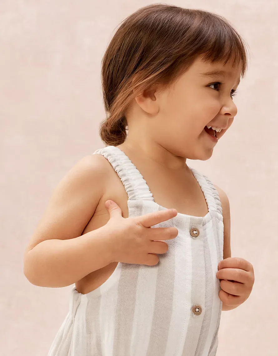 Organic Crinkle Cotton Stripe Romper & Hat Set (0–2yrs)