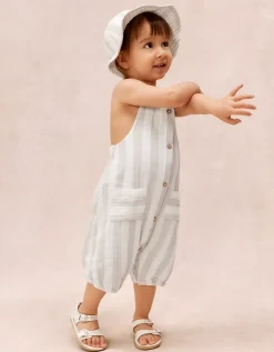 Organic Crinkle Cotton Stripe Romper & Hat Set (0–2yrs)