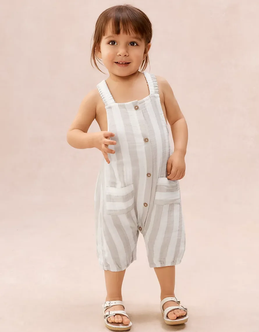 Organic Crinkle Cotton Stripe Romper & Hat Set (0–2yrs)