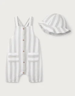 Organic Crinkle Cotton Stripe Romper & Hat Set (0–2yrs)