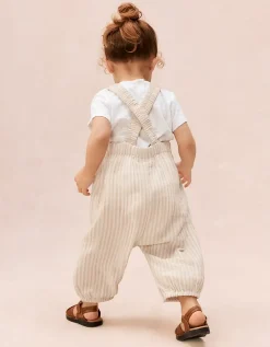 Organic Crinkle Cotton Stripe Dungarees & T-Shirt Set (0–2yrs)