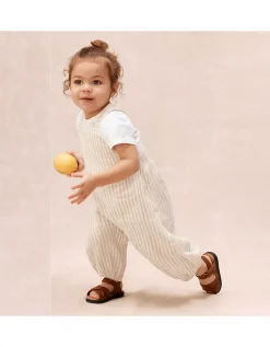 Organic Crinkle Cotton Stripe Dungarees & T-Shirt Set (0–2yrs)