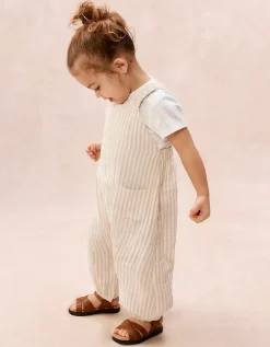 Organic Crinkle Cotton Stripe Dungarees & T-Shirt Set (0–2yrs)