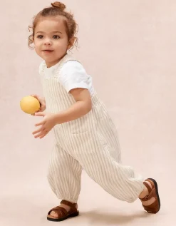 Organic Crinkle Cotton Stripe Dungarees & T-Shirt Set (0–2yrs)