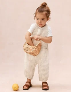 Organic Crinkle Cotton Stripe Dungarees & T-Shirt Set (0–2yrs)