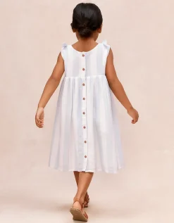 Organic Crinkle Cotton Wide Stripe Knot Shoulder Dress (0–4yrs)