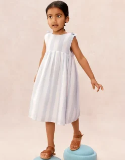 Organic Crinkle Cotton Wide Stripe Knot Shoulder Dress (0–4yrs)