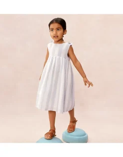 Organic Crinkle Cotton Wide Stripe Knot Shoulder Dress (0–4yrs)
