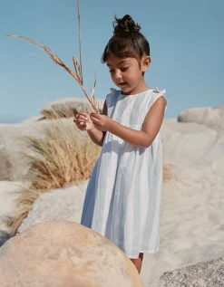 Organic Crinkle Cotton Wide Stripe Knot Shoulder Dress (0–4yrs)