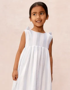 Organic Crinkle Cotton Wide Stripe Knot Shoulder Dress (0–4yrs)