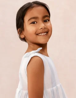 Organic Crinkle Cotton Wide Stripe Knot Shoulder Dress (0–4yrs)