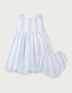 Organic Crinkle Cotton Wide Stripe Knot Shoulder Dress (0–4yrs)