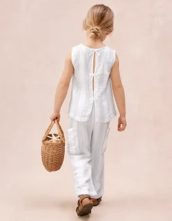Organic Crinkle Cotton Wide Stripe Bow Back Top & Trousers Set (0–4yrs)