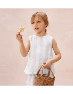 Organic Crinkle Cotton Wide Stripe Bow Back Top & Trousers Set (0–4yrs)