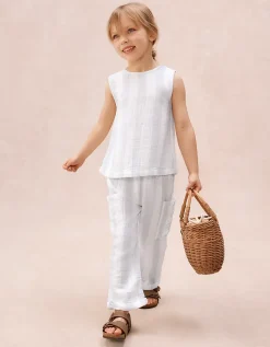 Organic Crinkle Cotton Wide Stripe Bow Back Top & Trousers Set (0–4yrs)